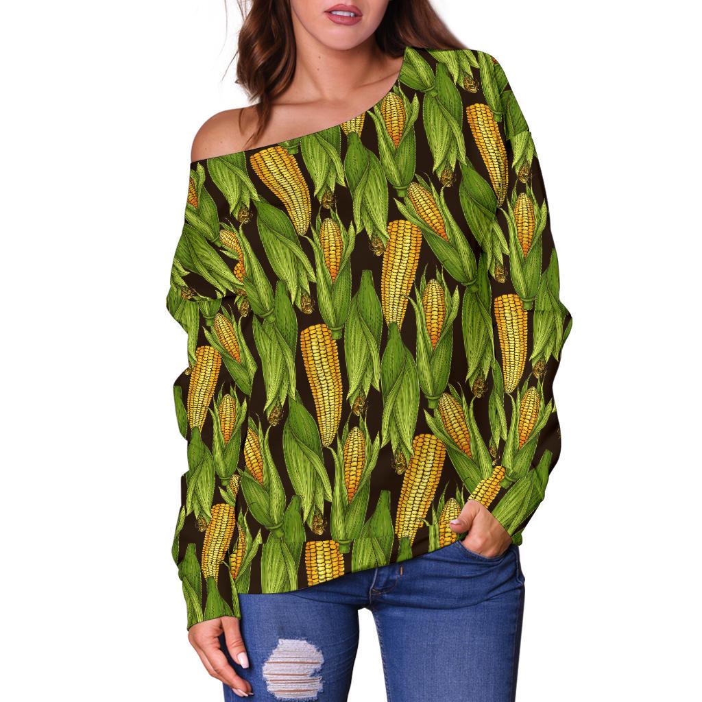 Agricultural Corn Cob Print Off Shoulder Sweatshirt