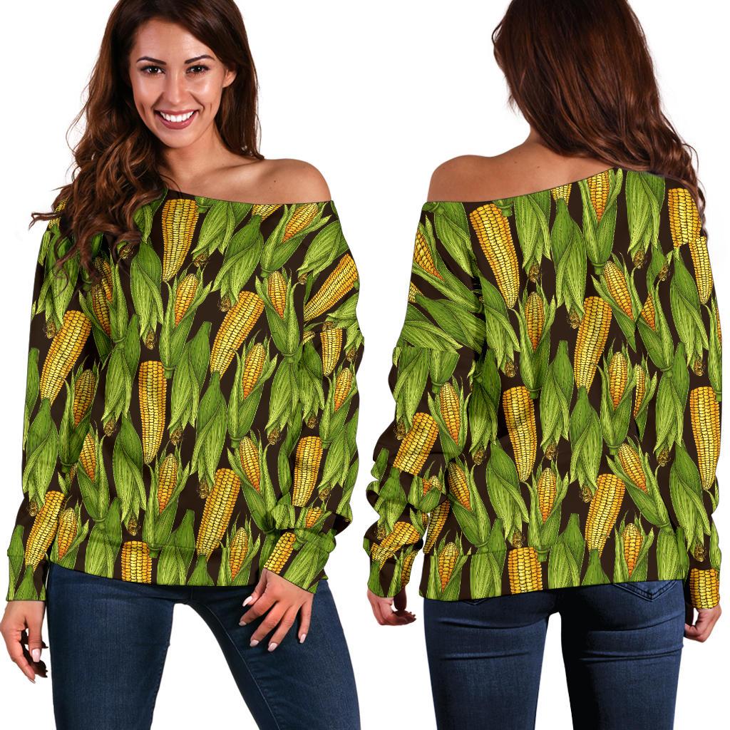 Agricultural Corn Cob Print Off Shoulder Sweatshirt