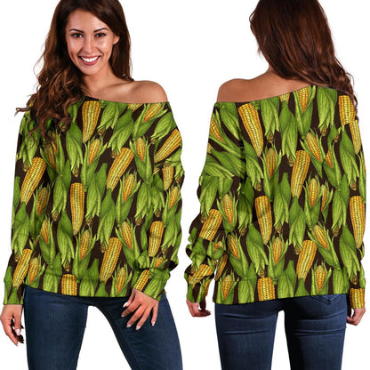 Agricultural Corn Cob Print Off Shoulder Sweatshirt