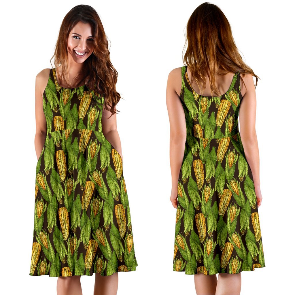 Agricultural Corn cob Print Sleeveless Dress