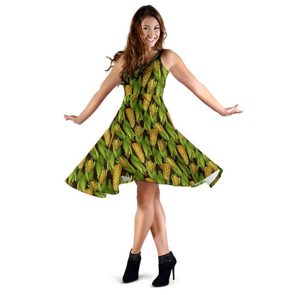 Agricultural Corn cob Print Sleeveless Dress