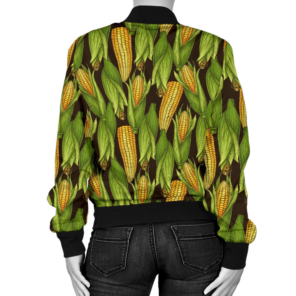 Agricultural Corn Cob Print Women Casual Bomber Jacket
