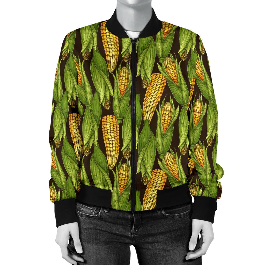 Agricultural Corn Cob Print Women Casual Bomber Jacket