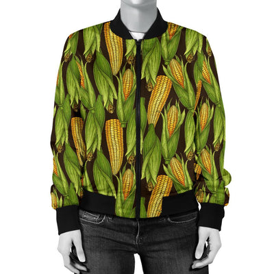 Agricultural Corn Cob Print Women Casual Bomber Jacket