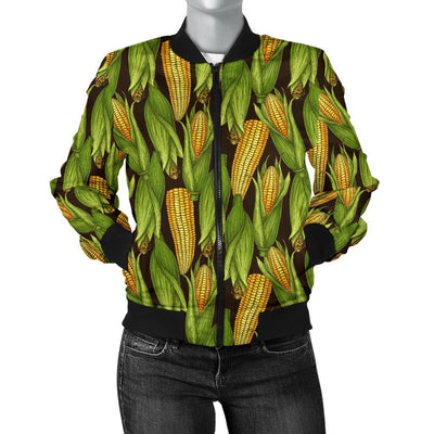 Agricultural Corn Cob Print Women Casual Bomber Jacket