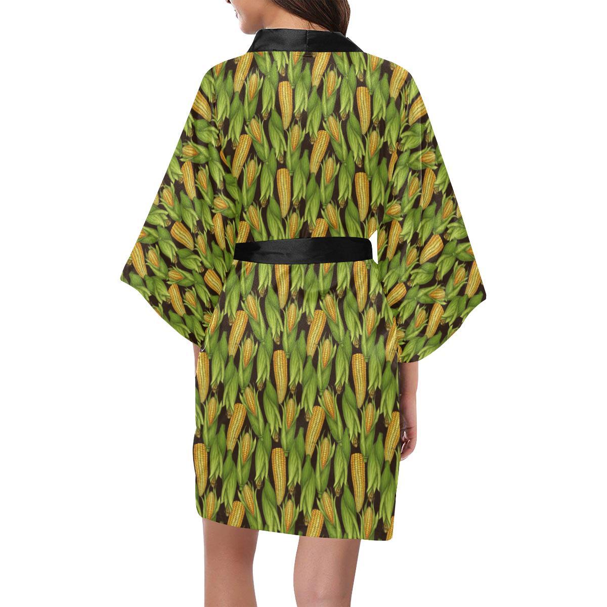 Agricultural Corn cob Print Women Short Kimono Robe