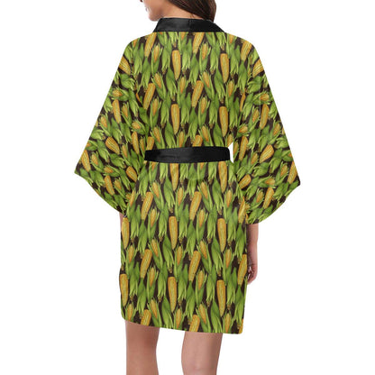 Agricultural Corn cob Print Women Short Kimono Robe