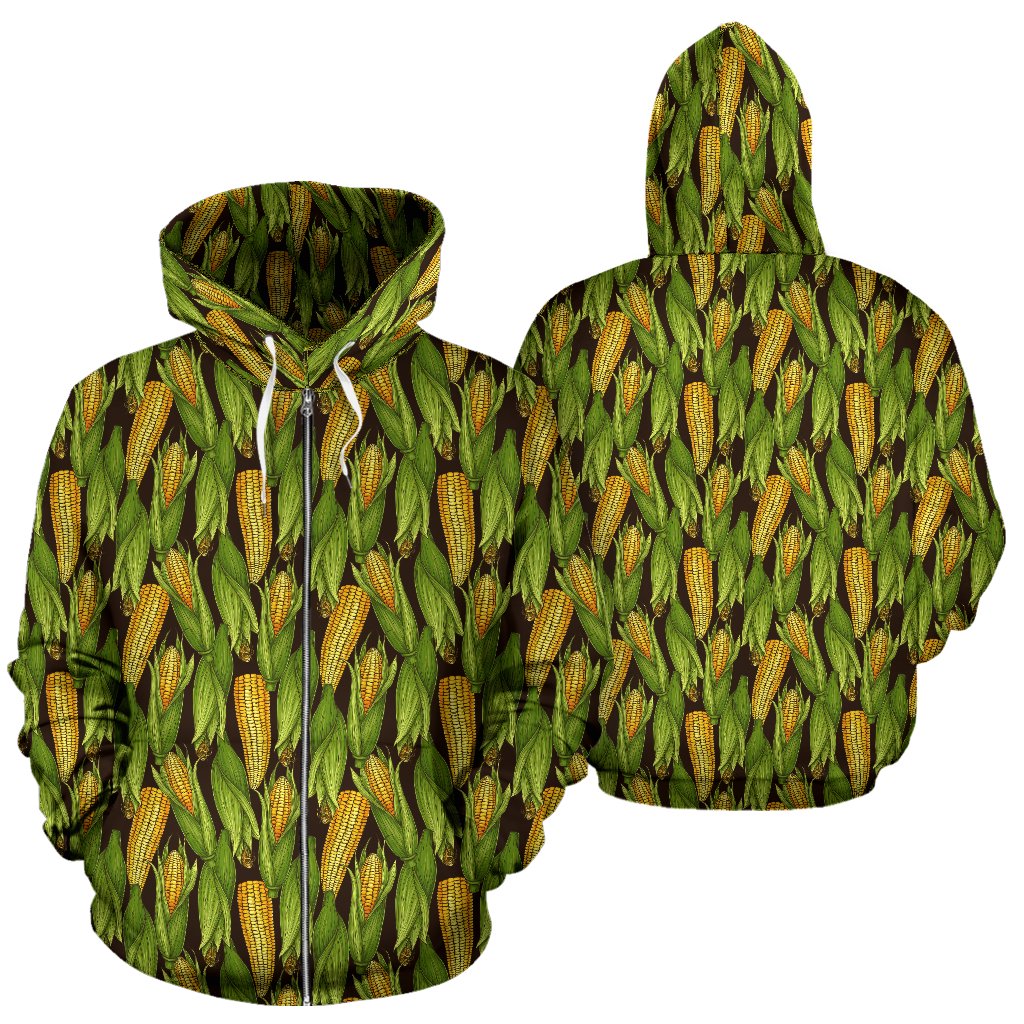 Agricultural Corn Cob Print Zip Up Hoodie