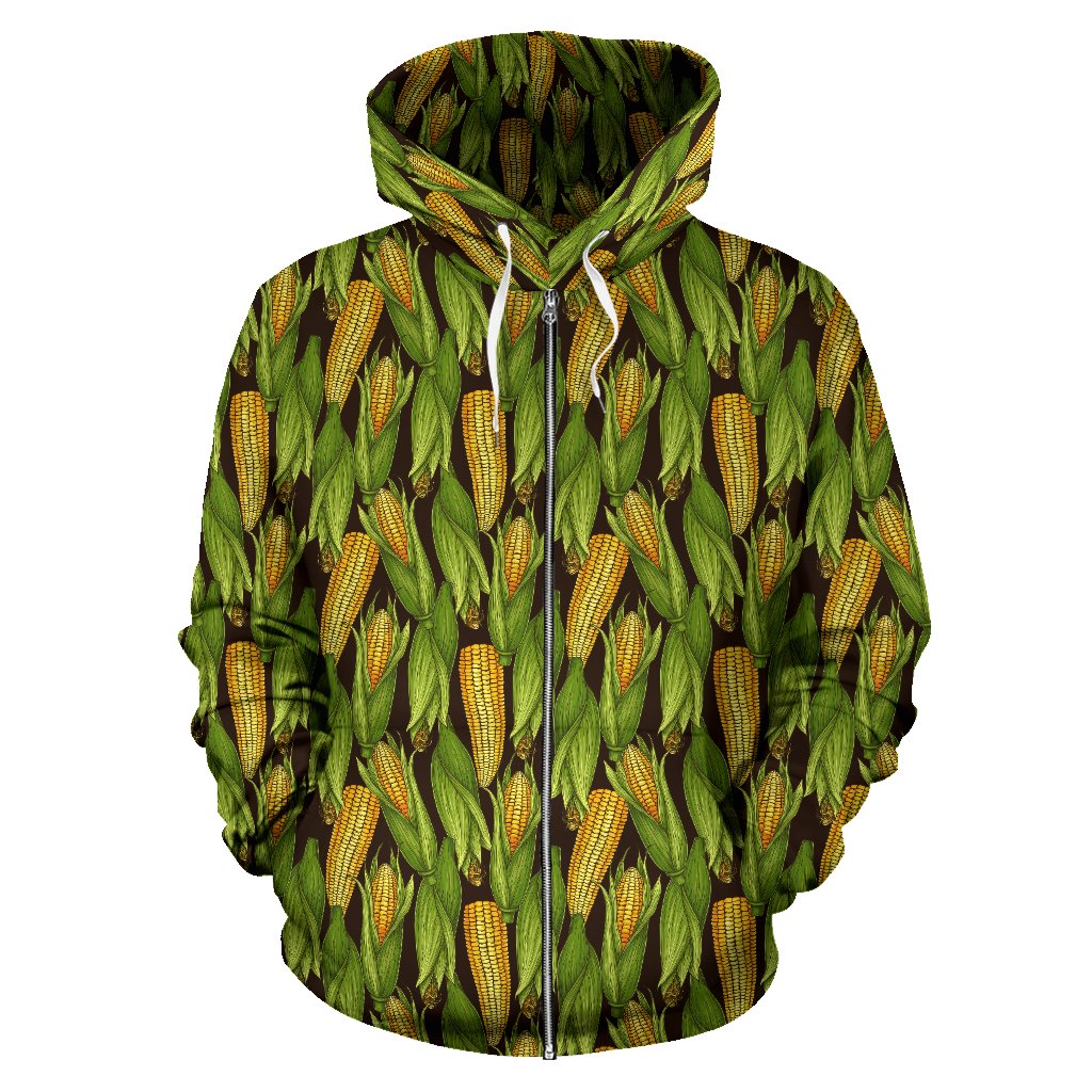 Agricultural Corn Cob Print Zip Up Hoodie