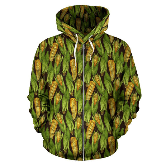 Agricultural Corn Cob Print Zip Up Hoodie