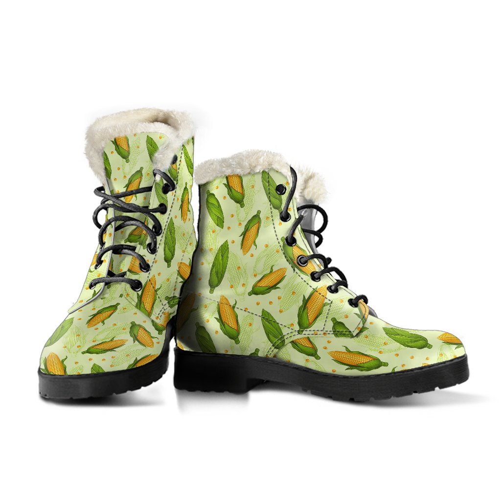 Agricultural Fresh Corn cob Print Pattern Faux Fur Leather Boots-JTAMIGO.COM