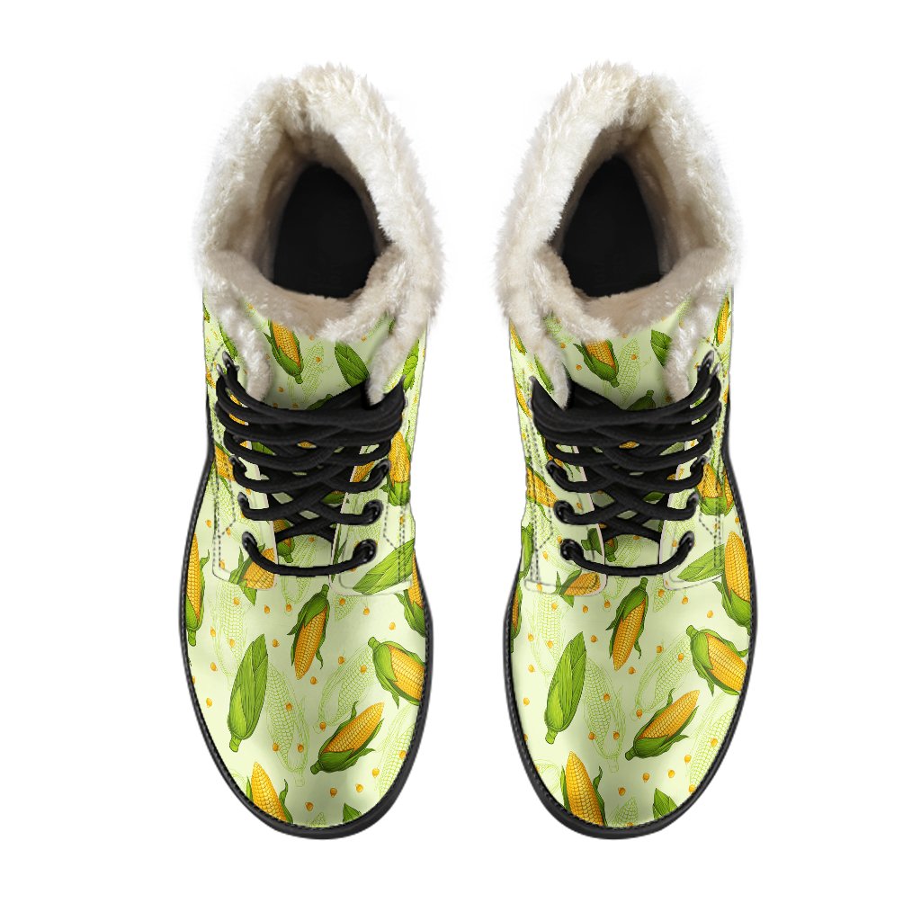Agricultural Fresh Corn cob Print Pattern Faux Fur Leather Boots-JTAMIGO.COM