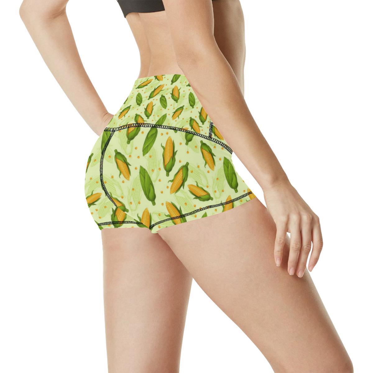 Agricultural Fresh Corn cob Print Pattern High Waisted Spandex Shorts-JTAMIGO.COM