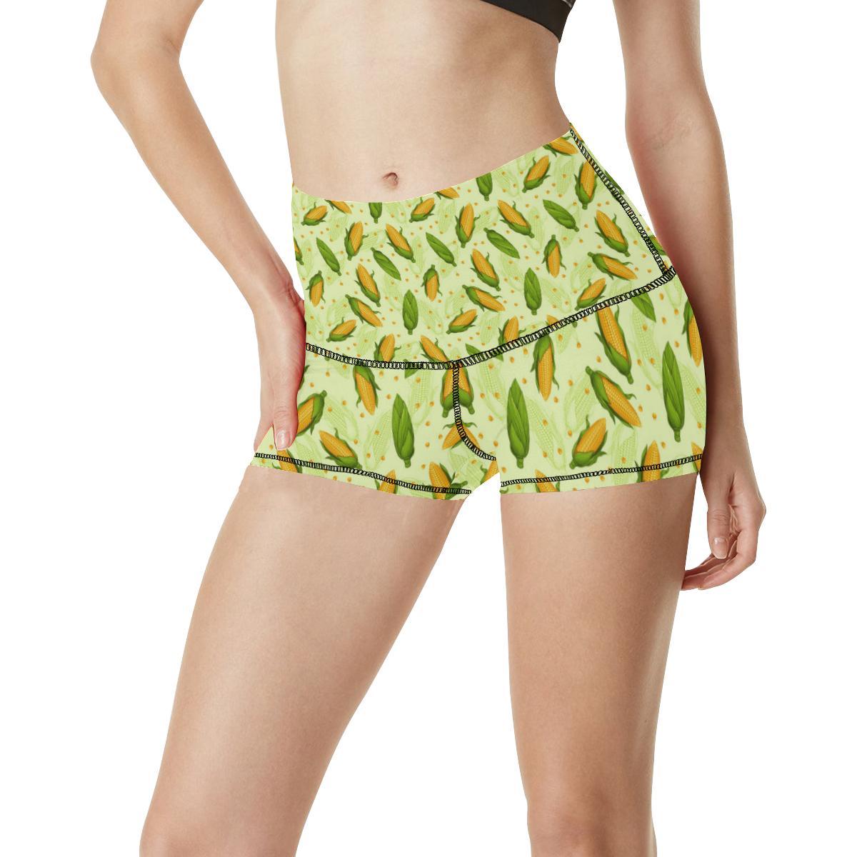 Agricultural Fresh Corn cob Print Pattern High Waisted Spandex Shorts-JTAMIGO.COM