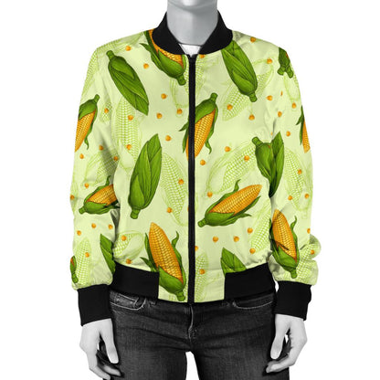 Agricultural Fresh Corn Cob Print Pattern Women Casual Bomber Jacket