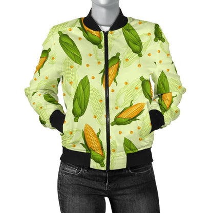 Agricultural Fresh Corn Cob Print Pattern Women Casual Bomber Jacket