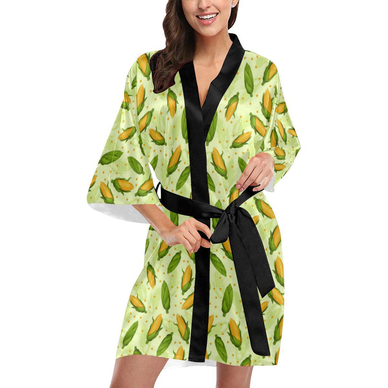 Agricultural Fresh Corn cob Print Pattern Women Short Kimono Robe