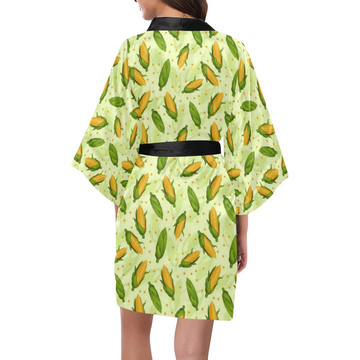 Agricultural Fresh Corn cob Print Pattern Women Short Kimono Robe
