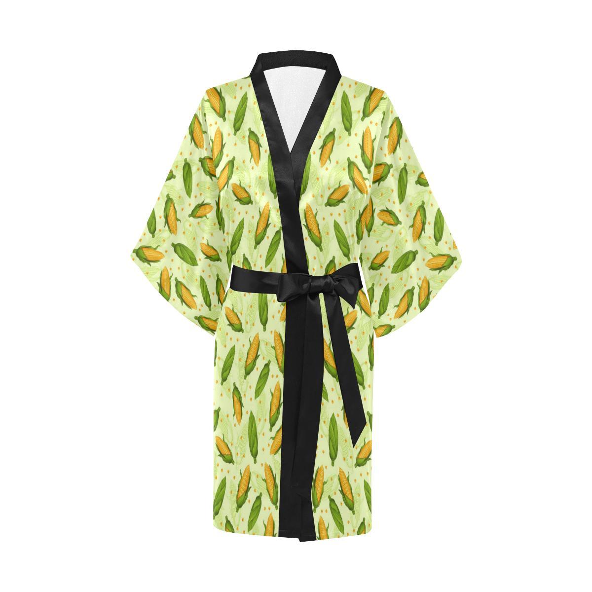 Agricultural Fresh Corn cob Print Pattern Women Short Kimono Robe