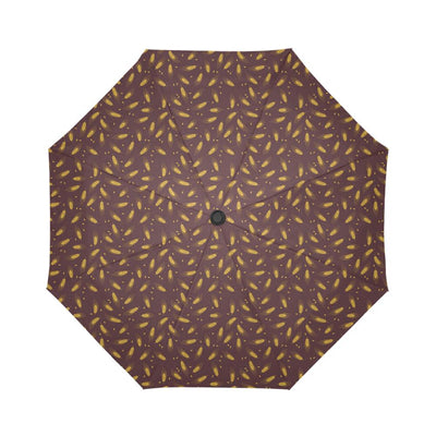 Agricultural Gold Wheat Print Pattern Automatic Foldable Umbrella