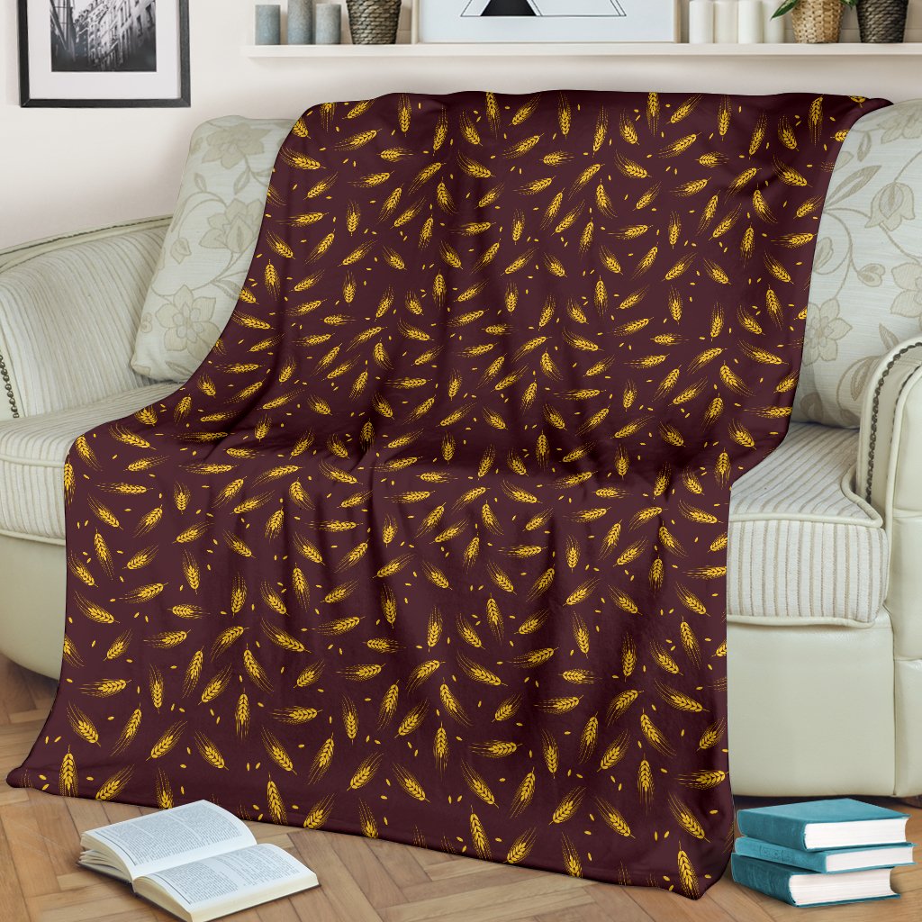 Agricultural Gold Wheat Print Pattern Fleece Blanket