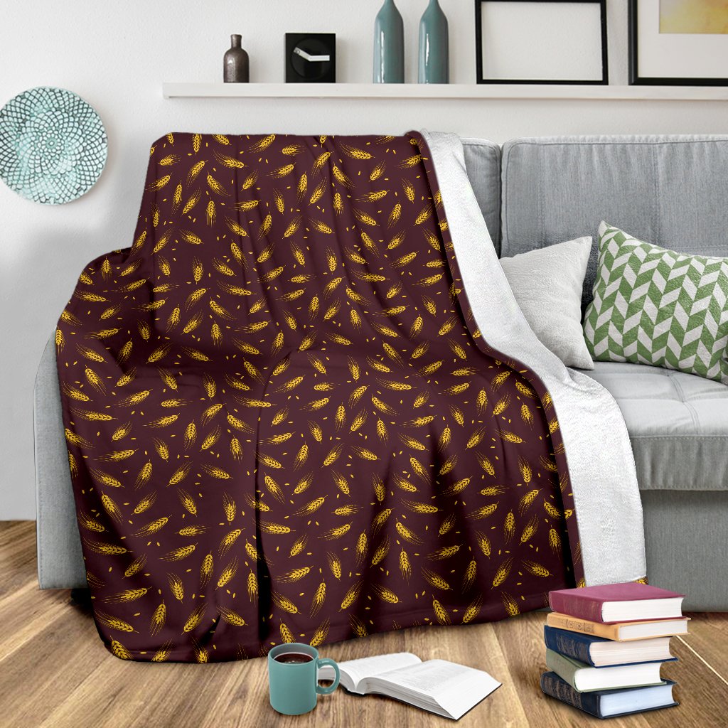 Agricultural Gold Wheat Print Pattern Fleece Blanket