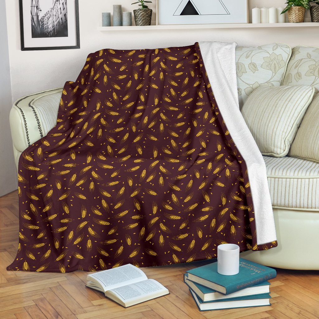 Agricultural Gold Wheat Print Pattern Fleece Blanket