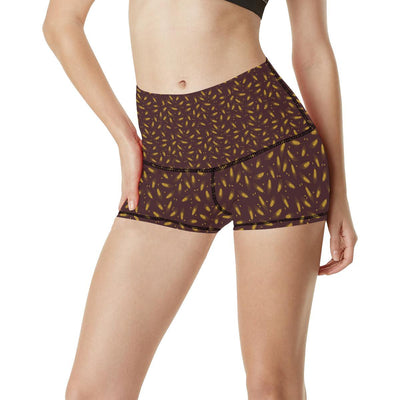 Agricultural Gold Wheat Print Pattern High Waisted Spandex Shorts-JTAMIGO.COM