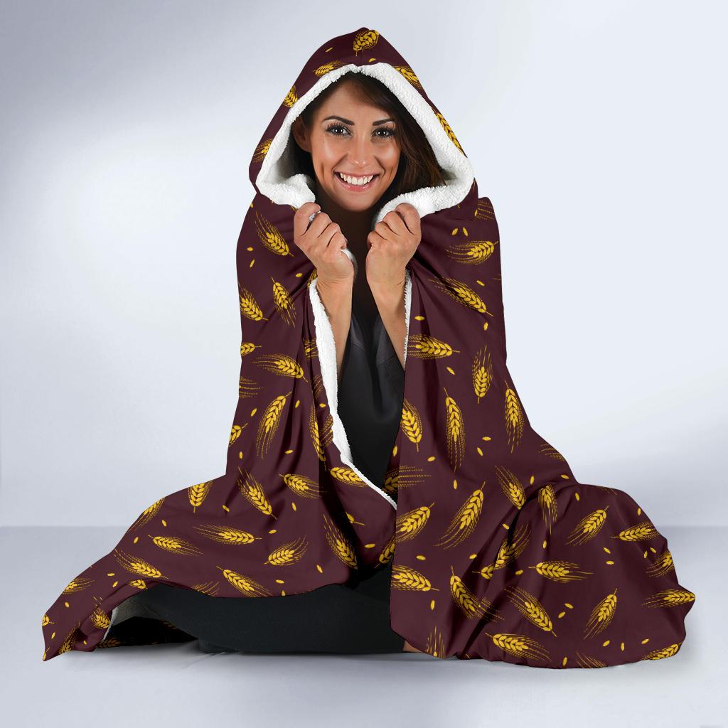 Agricultural Gold Wheat Print Pattern Hooded Blanket-JTAMIGO.COM
