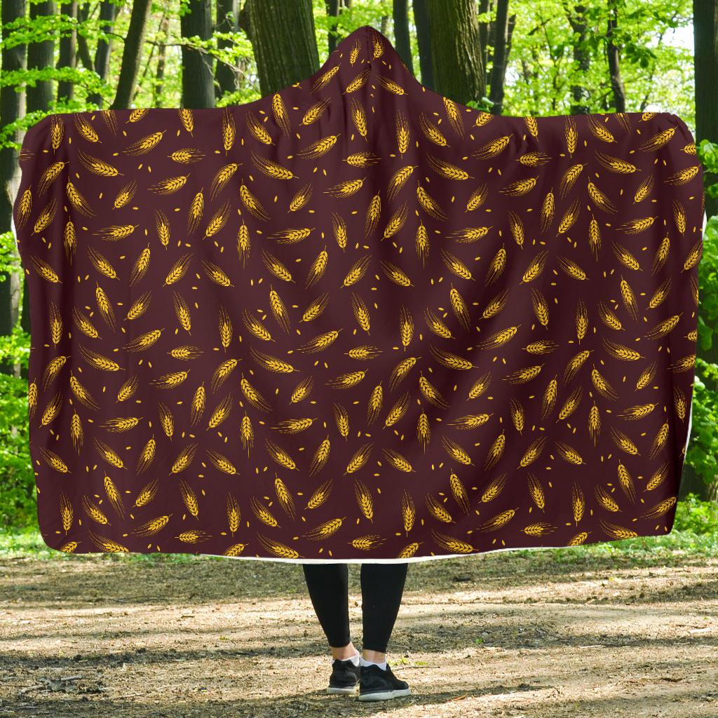 Agricultural Gold Wheat Print Pattern Hooded Blanket-JTAMIGO.COM