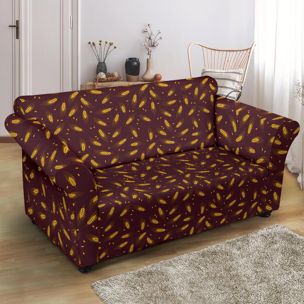 Agricultural Gold Wheat Print Pattern Loveseat Slipcover-JTAMIGO.COM