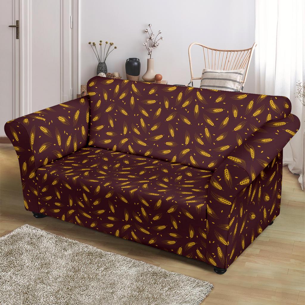 Agricultural Gold Wheat Print Pattern Loveseat Slipcover-JTAMIGO.COM