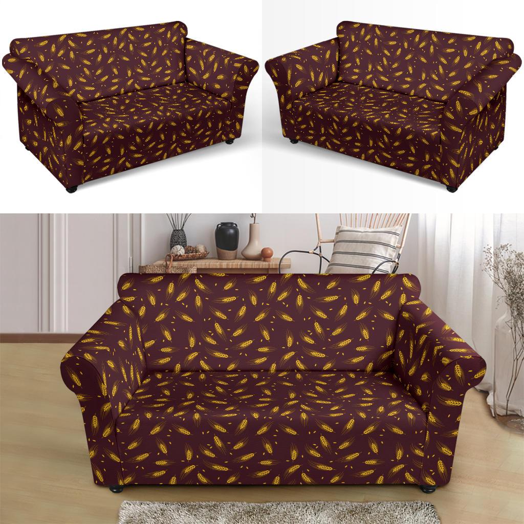 Agricultural Gold Wheat Print Pattern Loveseat Slipcover-JTAMIGO.COM