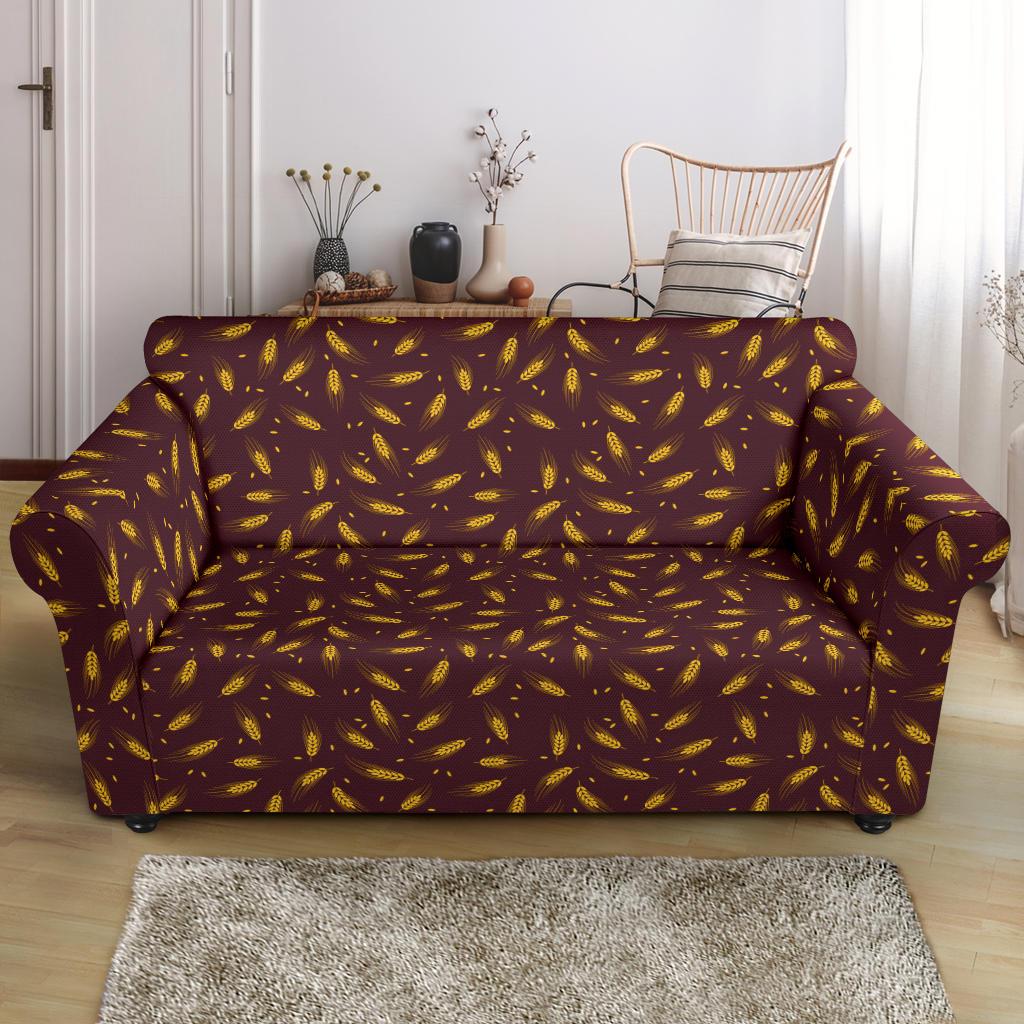 Agricultural Gold Wheat Print Pattern Loveseat Slipcover-JTAMIGO.COM