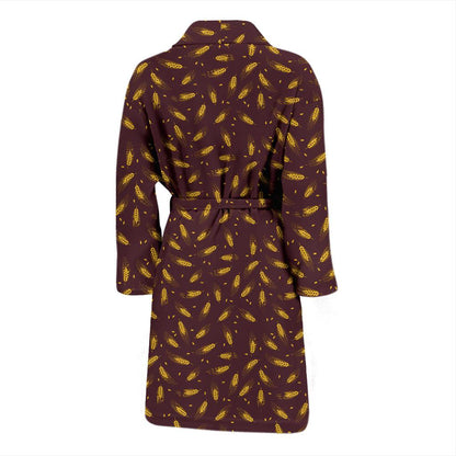 Agricultural Gold Wheat Print Pattern Men Bath Robe-JTAMIGO.COM
