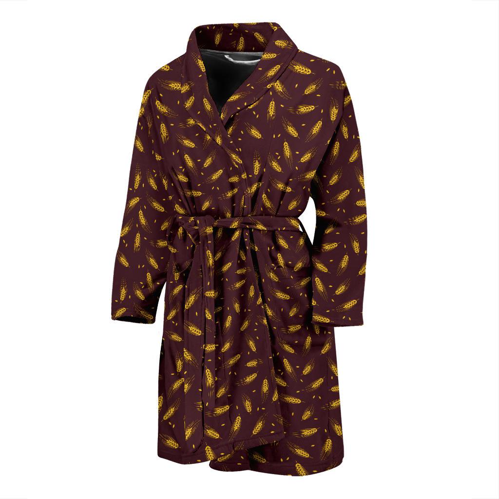 Agricultural Gold Wheat Print Pattern Men Bath Robe-JTAMIGO.COM