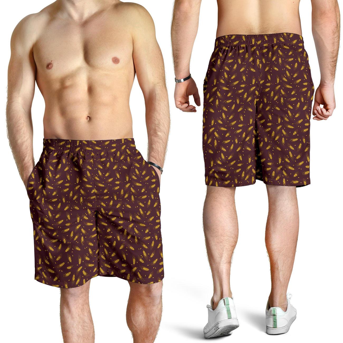 Agricultural Gold Wheat Print Pattern Mens Shorts-JTAMIGO.COM