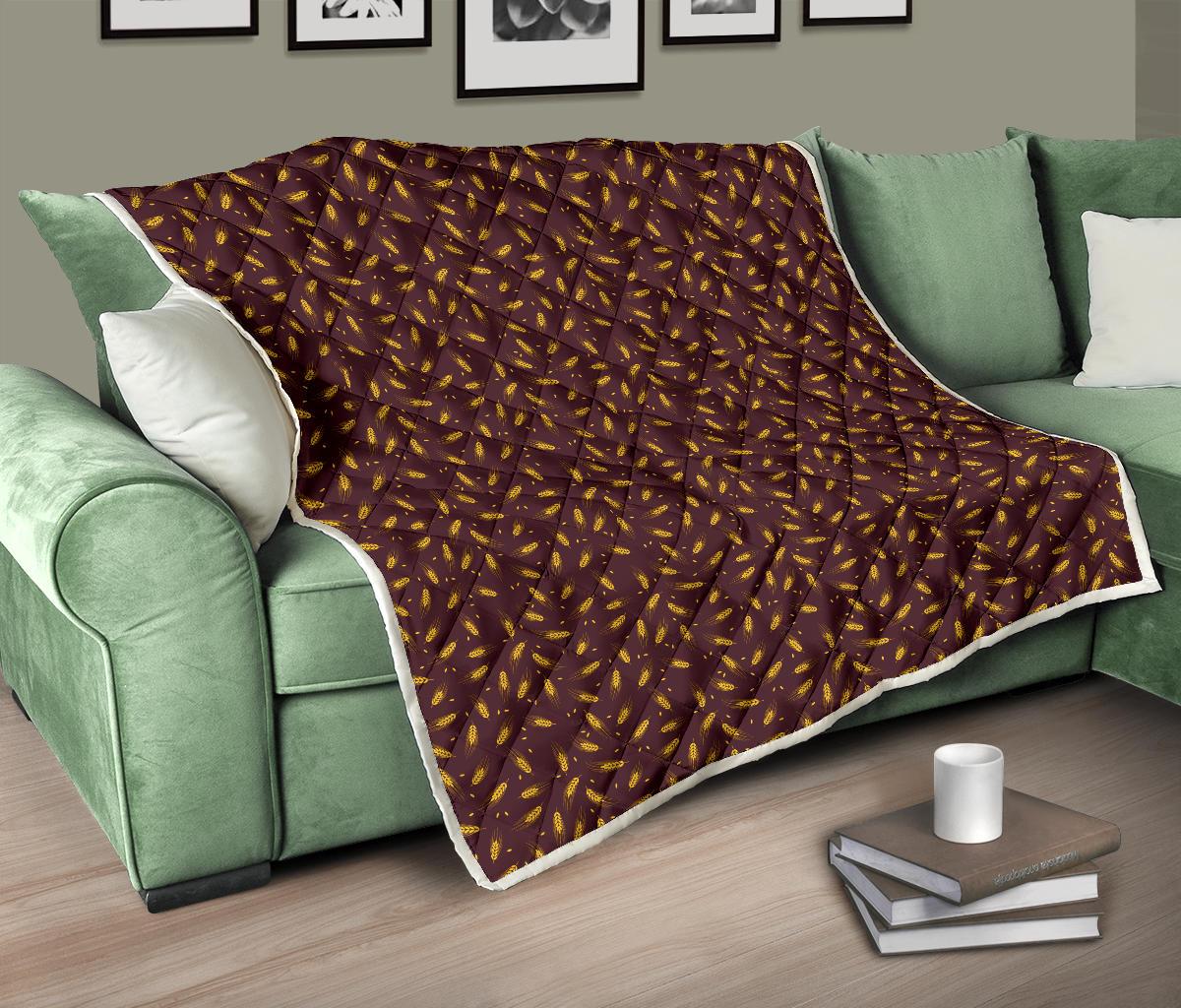 Agricultural Gold Wheat Print Pattern Premium Quilt-JTAMIGO.COM