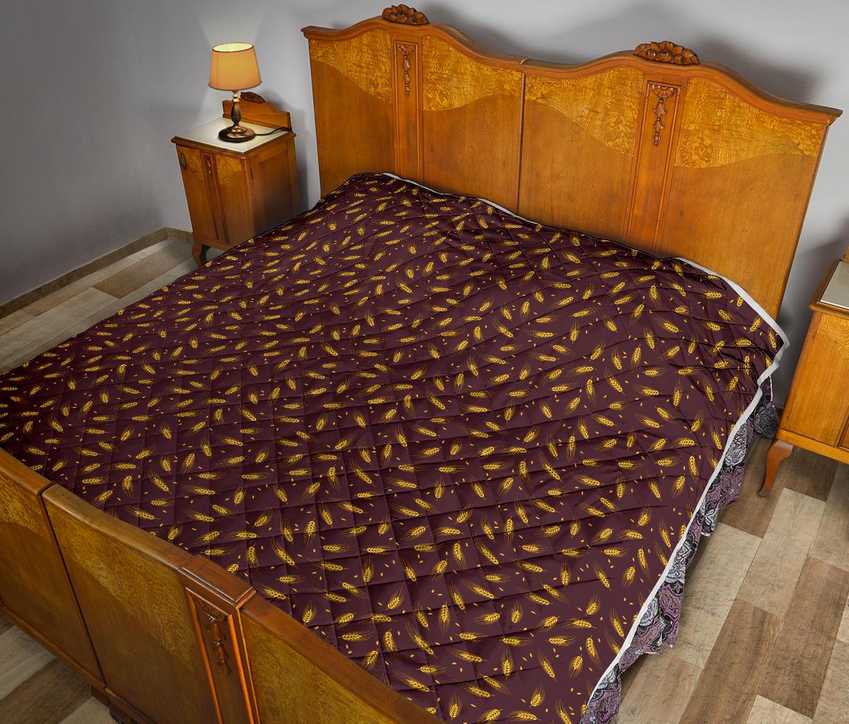 Agricultural Gold Wheat Print Pattern Premium Quilt-JTAMIGO.COM