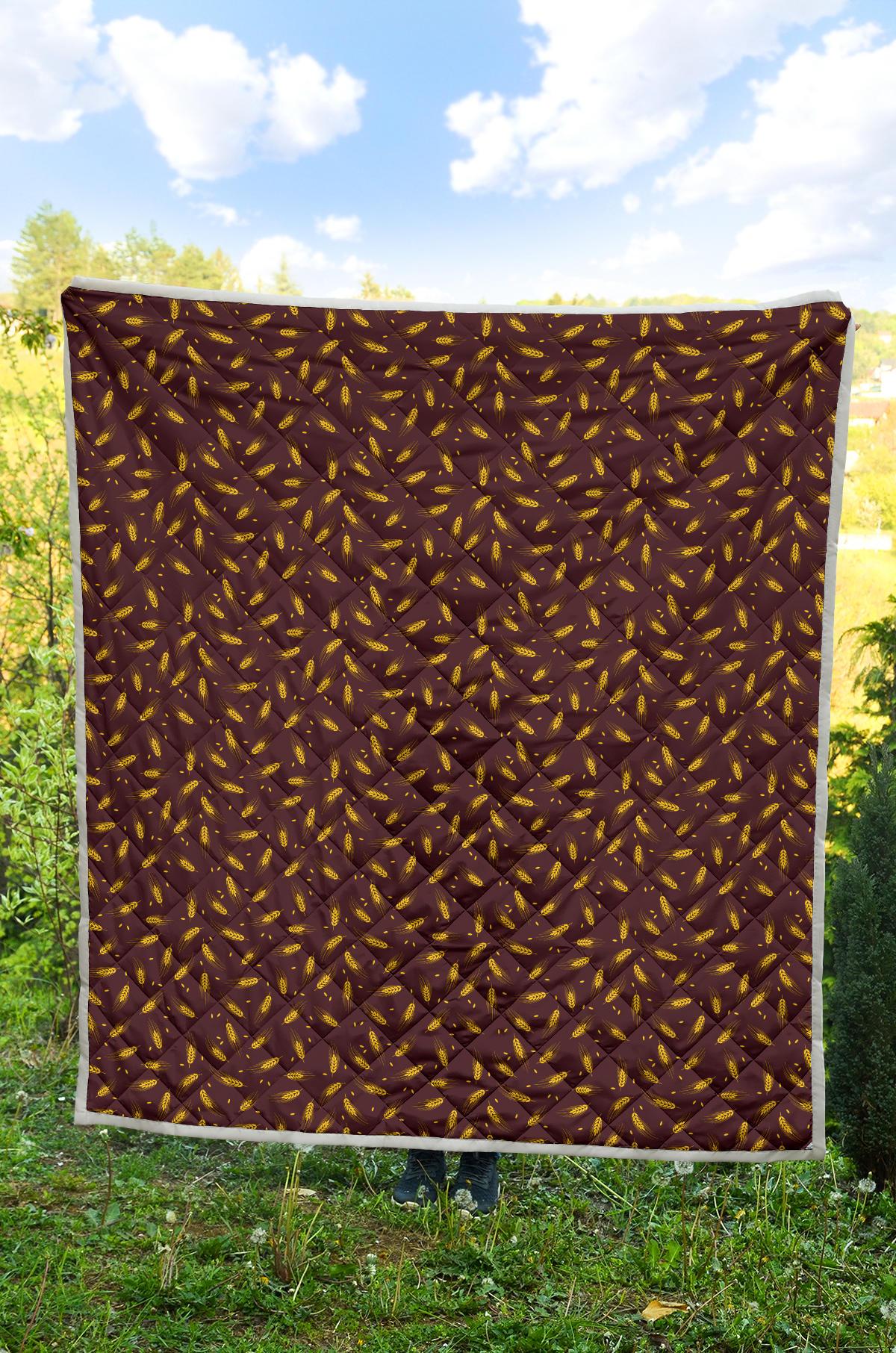 Agricultural Gold Wheat Print Pattern Premium Quilt-JTAMIGO.COM