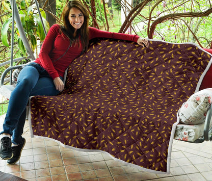 Agricultural Gold Wheat Print Pattern Premium Quilt-JTAMIGO.COM