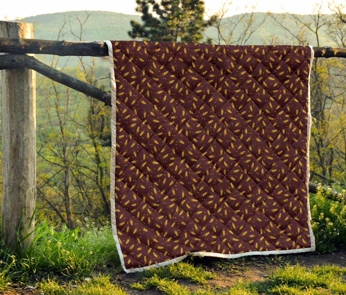 Agricultural Gold Wheat Print Pattern Premium Quilt-JTAMIGO.COM