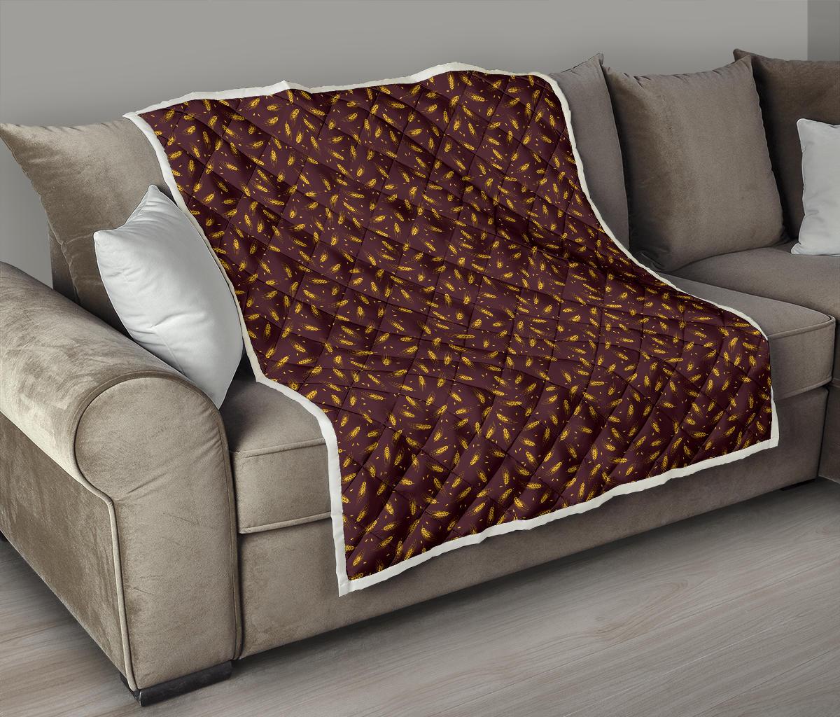 Agricultural Gold Wheat Print Pattern Premium Quilt-JTAMIGO.COM