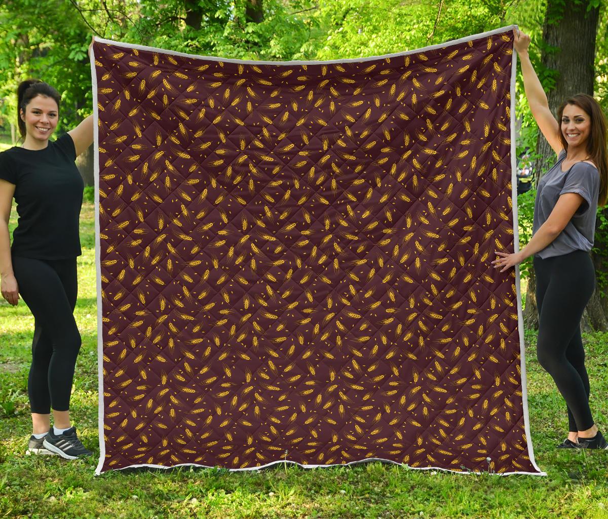 Agricultural Gold Wheat Print Pattern Premium Quilt-JTAMIGO.COM