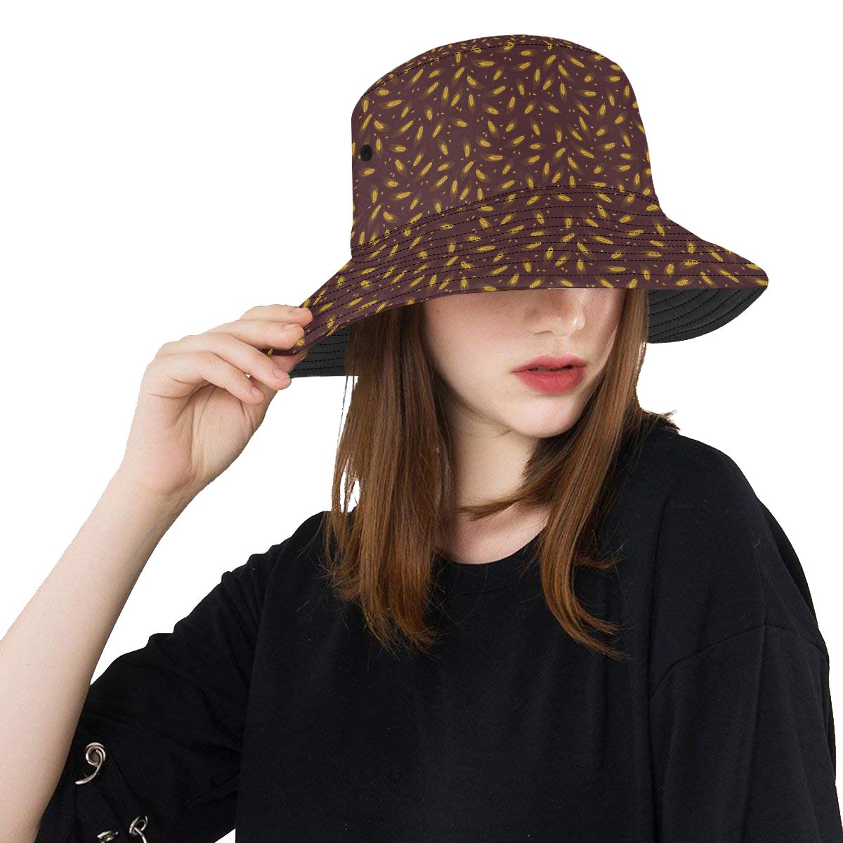 Agricultural Gold Wheat Print Pattern Unisex Bucket Hat