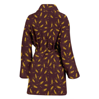 Agricultural Gold Wheat Print Pattern Women Bath Robe-JTAMIGO.COM