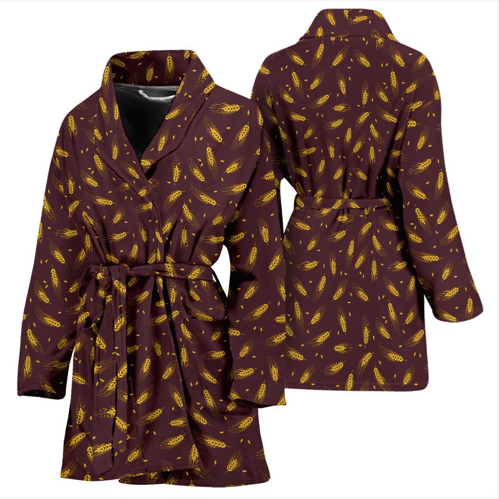 Agricultural Gold Wheat Print Pattern Women Bath Robe-JTAMIGO.COM