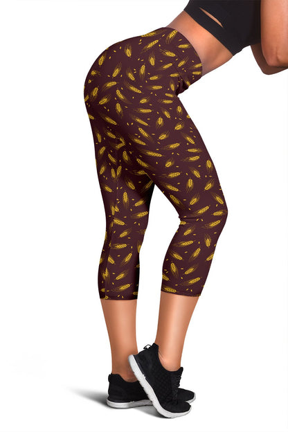 Agricultural Gold Wheat Print Pattern Women Capris