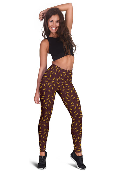 Agricultural Gold Wheat Print Pattern Women Leggings