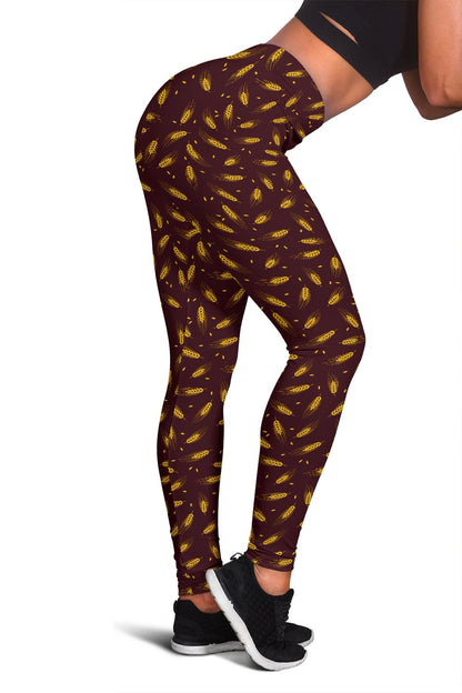Agricultural Gold Wheat Print Pattern Women Leggings